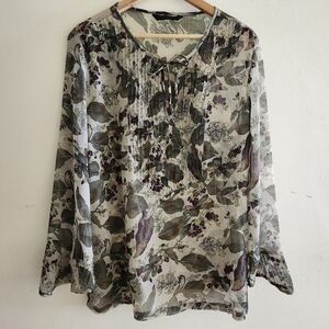 Malvin BOHO Beaded Sheer Floral Print Women's Tunic Top Size 42 US 12